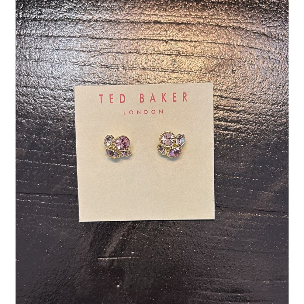 Ted Baker London Gold Pink Crystal Cluster Stud Earrings NWT - Picture 3 of 4